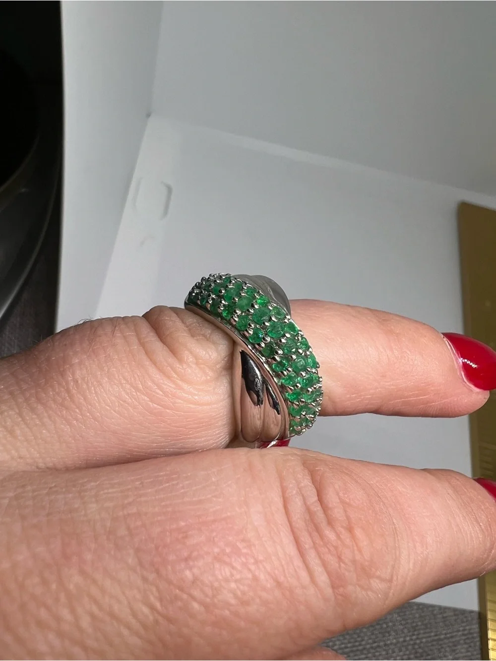 Emerald Pavè Sterling Silver Ring
